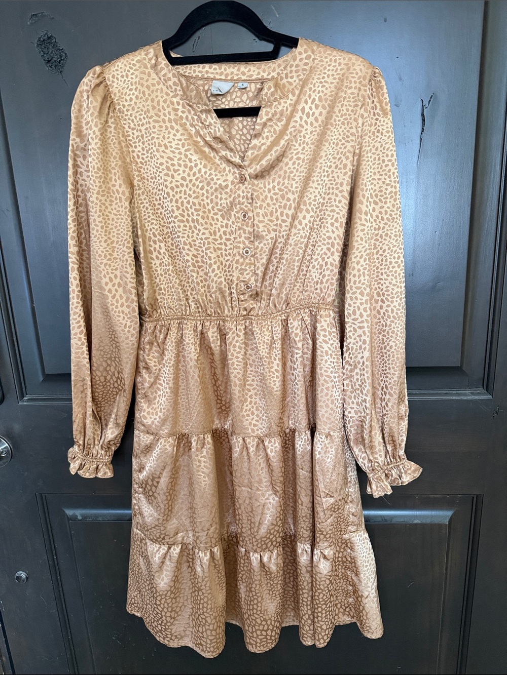 Emberley (Anthropologie) Gold Tiered Long Sleeve Dress Size Small